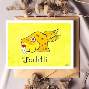 Glifo per rappresentare il sostantivo nahuatl TOCHTLI (coniglio). Acquerello. Glifo per rappresentare il sostantivo nahuatl TOCHTLI (CONIGLIO). Acquerello.