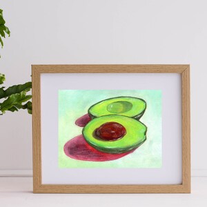 Aguacate partido. Óleo en papel. Pintura original. Avocado oil painting. Original painting on paper.