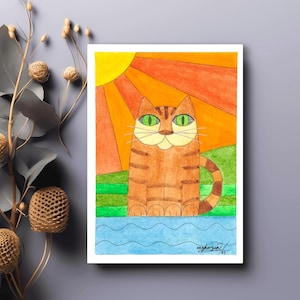 Gato abstracto. Acuarela original en papel. Abstract cat. Original watercolour.