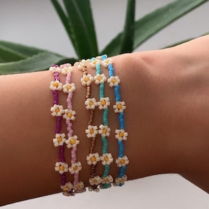 Daisy Flower Miyuki Bead Bracelet Colorful Dainty Jewelry Anklet Summer Beach Accessory Gifts for her mom