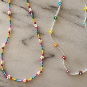 Daisy Flower Seed Bead Necklace Colorful Dainty Jewelry Choker Accessories Summer Beach Accessory Gifts for her mom