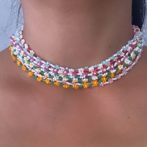 Daisy Flower Seed Bead Necklace Colorful Dainty Jewelry Choker Accessories Summer Beach Accessory Gifts for her mom