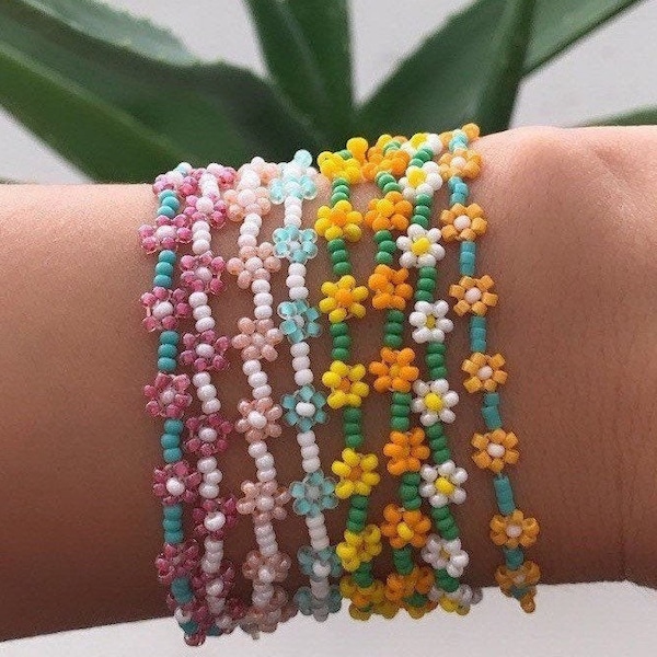 Daisy Flower Seed Bead Bracelet Colorful Dainty Jewelry Anklet Summer Beach Accessory Gifts for her mom