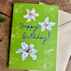 Happy Birthday White Lilies Greeting Card