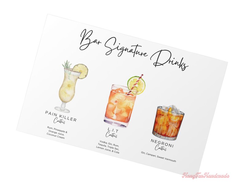 Signature Cocktail Sign – Wedding Bar Menu, Editable Template (digital ...
