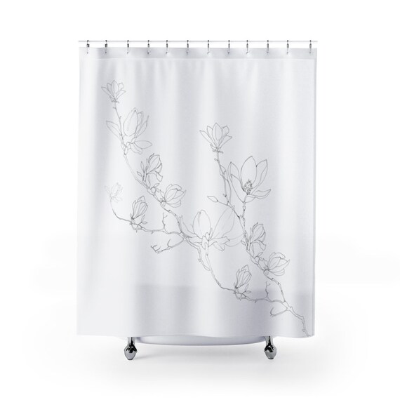 Magnolia Shower Curtain Botanical Bath Decor Floral Home Etsy