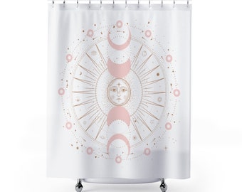 Moon Phase Shower Curtain, Celestial Bath Decor, Celestial Home Decor, Boho Bath, Moon Shower Curtain, Celestial Shower Curtain, Boho Decor