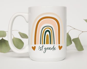 Tasse personnalisée pour enseignant de 1ère année, tasse d’enseignant, tasse de 1ère année, tasse à café arc-en-ciel, cadeau de l’enseignant, 1ère année, tasse d’enseignant, tasse à café pour enseignant