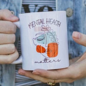 Tasse de questions de santé mentale, cadeau de thérapeute, cadeau de conseiller, tasse de sensibilisation à la santé mentale, cadeau pour ami, cadeau de thérapie, cadeau de travailleur social image 1