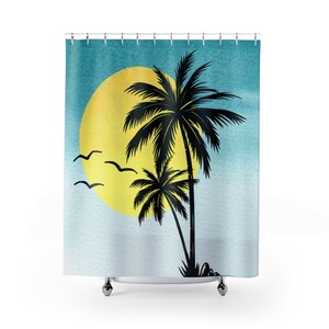 Tropical Sunrise Shower Curtain, Tropical Shower Curtain, Palm Tree Bath Decor, Palm Tree Shower Curtain, Bath Accessories, Modern Bath