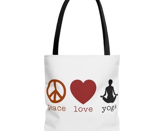 Peace Love Yoga Tote Bag, Yoga Tote, Peace Tote, Love Tote, Canvas Tote, Inspirational, Gift for Friend, Friend Gift, Canvas Tote Bag