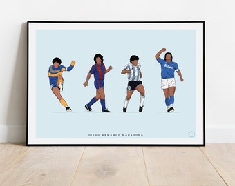 Diego Armando Maradona - Illustrationsdruck des Genies im Laufe seiner Karriere | Boca, Barca, Argentinien, Neapel | Fußball Fanartikel, Art
