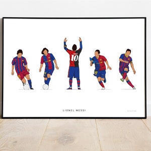 Lionel Messi - impresión ilustrativa de la CABRA a lo largo de su carrera en el Barça / Barcelona, Leo / Recuerdos de fútbol, Arte