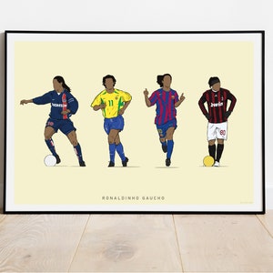 Ronaldinho illustrative career print | Paris, Brasil, Barca & Milan | A4, A3 Football Memorabilia Brazil, Digital Illustration