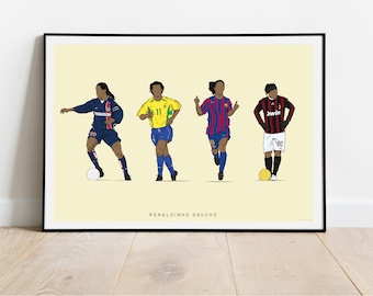 Ronaldinho Illustrations Print | Paris, Brasil, Barca & Milan | A4, A3 Fußball Fanartikel Brasilien, Digitale Illustration