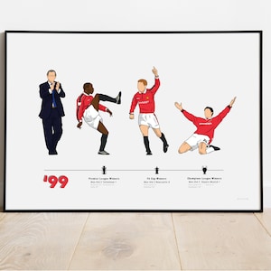 Man Utd - Treble Winners &#39;99 Art Print | Digital illustration of the competition winners in a historic season for Manchester United | A4, A3
