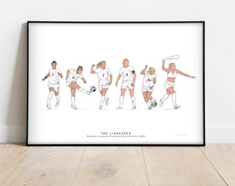 England Lionesses Euro 22 Print | Digital illustration celebrating a historic campaign | Womens, Sport, Football Memorabilia | A3, A4