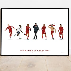 The Making Of Champions - Liverpool FC impresión ilustrativa con los momentos clave en la histórica temporada de ganar el título de la LFC Premier League.