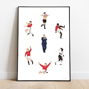 Impresión ilustrativa de Man Utd Players 99 - Prem, CL, Fa Cup Champions Treble Winners / Ilustración digital, Manchester United Football Art /