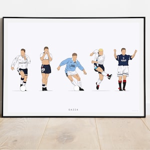 Gazza - impresión ilustrativa de Paul Gascoigne a lo largo de su carrera / Spurs, Inglaterra, Lazio, Rangers / Recuerdos de fútbol, Arte