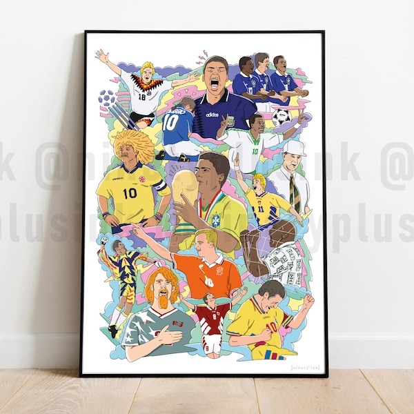 USA '94 World Cup Illustrative Print - A mashup of the iconic World Cup moments | Brazil, Italy, Baggio, Romario | Football memorabilia, Art