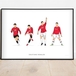 Cristiano Ronaldo - impresión ilustrativa de momentos de su carrera en Man Utd / Manchester United, CR7 / Recuerdos de fútbol, Arte
