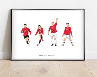 Cristiano Ronaldo - illustrativer Druck von Momenten in seiner Man Utd Karriere | Manchester United, CR7 | Fußball Erinnerungsstücke, Art
