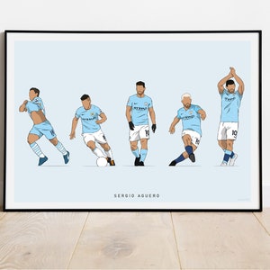 Sergio Aguero - illustrative print of Kun Aguero throughout his Man City career | Premier League Winner | Football memorabilia, Art, digital