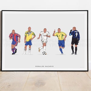 Ronaldo Nazario - Lámina ilustrativa de O Fenomeno a lo largo de su carrera / Barça, Brasil, Madrid, Inter / Memorabilia de fútbol, Arte