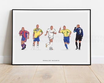 Ronaldo Nazario - Illustrationsdruck des O Fenomeno im Laufe seiner Karriere | Barca, Brasilien, Madrid, Inter | Fußball Fanartikel, Art