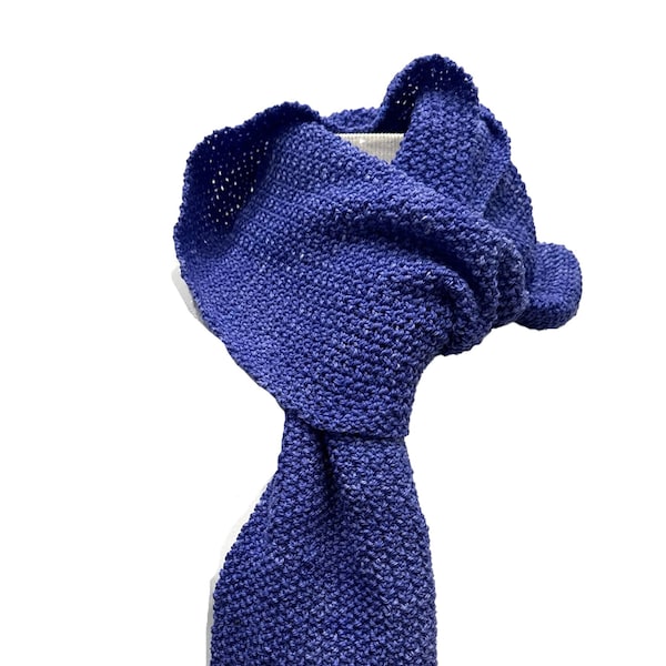 Indigo Blue Wool Hand Knitted Scarf