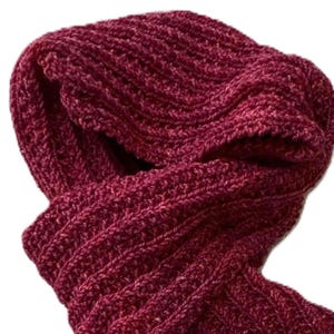 Crimson Red Hand Knitted Wool Scarf