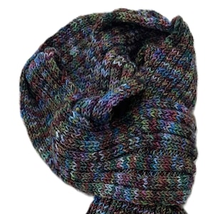 Blue Multi Hand knitted wool scarf