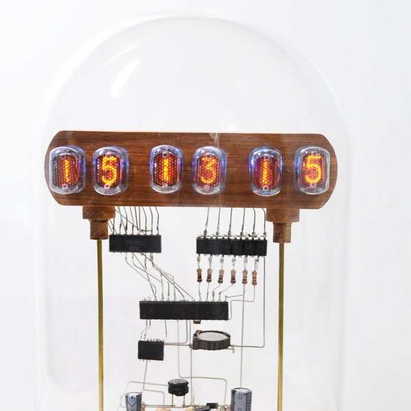 Nixie Clock Steampunk  RGB Backlight  Nixie with IN-17 Nixie tubes Beautiful Visible Circuit and fully assembled