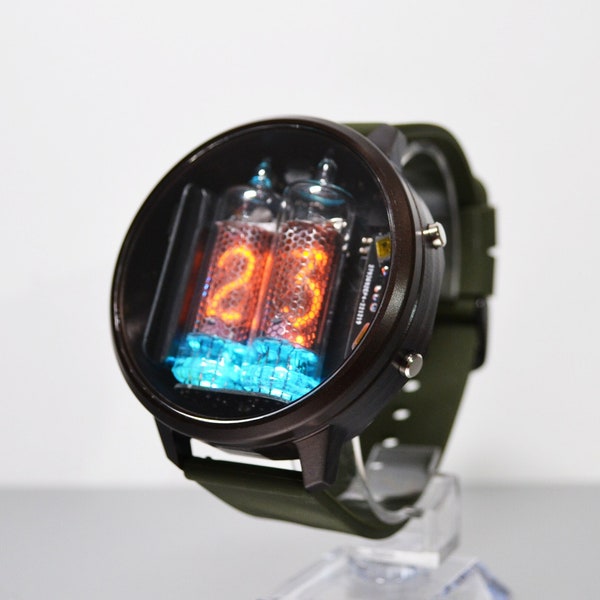 Nixie Watch Army green Edition  IP66 water resistant ,tube watch,  Aluminium and IN_16 tubes, RGB,accelerometer