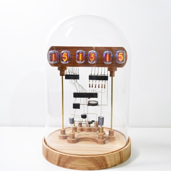 Nixie Clock Steampunk  RGB Backlight  Nixie with IN-17 Nixie tubes Beautiful Visible Circuit and fully assembled