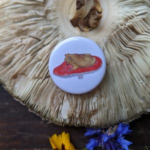 Toad on a mushroom button/pin