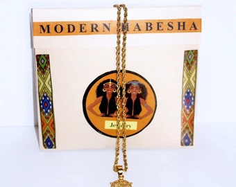Ethiopian Gold Meskel Cross Necklace, Habesha Eritrean Jewelry