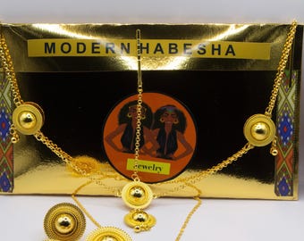 Gold-Plated Ethiopian Habesha Wedding Jewelry Set – Modern Luxury Traditional Adornment