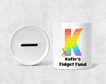 Fidget Sensory Toy Personalised Money Pot, Savings Piggy Bank, Fidget Fund Saving Pot, Rainbow Fidget Pop It