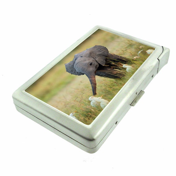 elephant cigarette case Baby Elephant Em1 Hip Silver Cigarette Case With Built in Lighter Id Holder  Metal Wallet RFID Protection