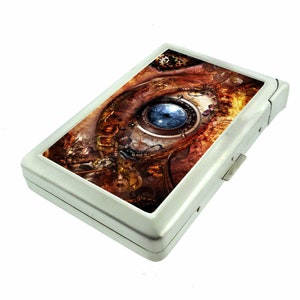 Clock Eye Em1 Hip Silver Cigarette Case With Built In Lighter Id Holder Metal Wallet RFID Protection