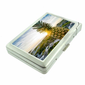Beach Pineapple Em5 Hip Silber Zigarettenetui mit eingebautem Feuerzeug Id Halter Metall Portemonnaie RFID Schutz