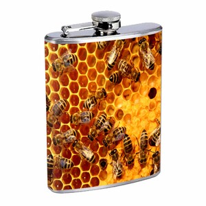 Honey Bee Em1 Matraz de cadera de acero inoxidable 8 oz de plata bebiendo licores de whisky