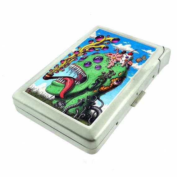 monster cigarette case Buy Trippy Monster Em1 Hip Silver Cigarette Case With Built in Lighter Id  Holder Metal Wallet RFID Protection Online in India