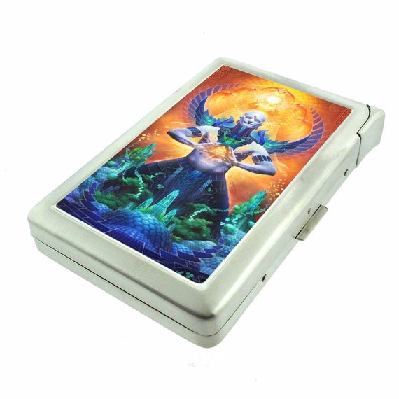 chakra cigarettes Chakra Art Em39 Hip Silver Cigarette Case With Built in Lighter Id Holder  Metal Wallet RFID Protection