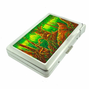 Fantasy Forest Plant Em1 Hip Silver Cigarette Case With Built In Lighter Id Holder Metal Wallet RFID Protection