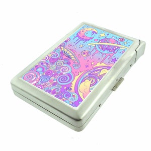 Trippy Galaxy Em1 Hip Silver Cigarette Case With Built In Lighter Id Holder Metal Wallet RFID Protection