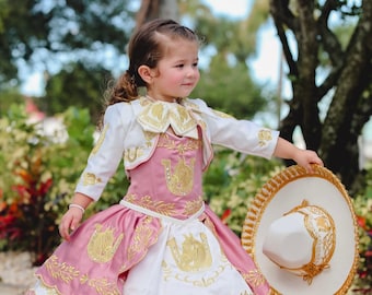 Girls Charro Charra pink dress for baptism or presentation birthday