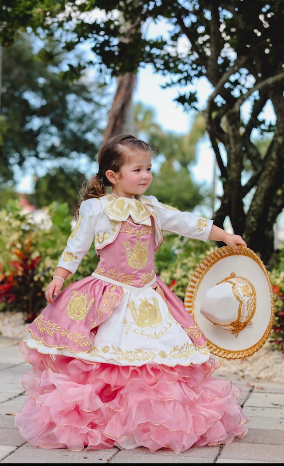 Vestido de Charro Charra rosa para bautizo o presentación